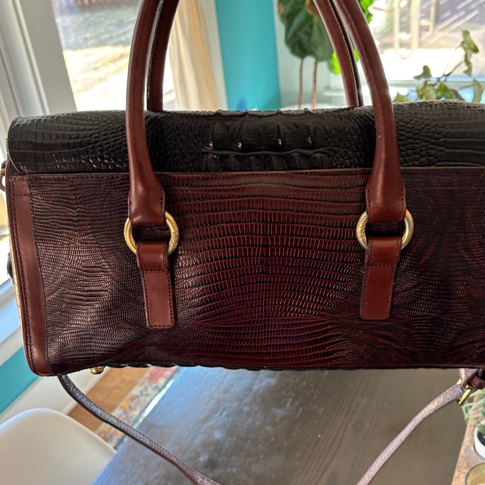 Brahmin Brown and Black Textured Leather Satchel - Picture 12 of 16